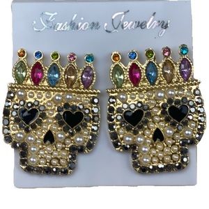 💀👑 Awesome bling gem skull earrings
